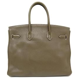 Hermès-Hermes Birkin handbag 35 CLEMENCE ETOUPE LEATHER PALLADIAN STEEL HAND BAG PURSE-Taupe