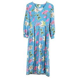Abito midi floreale Iris & Ink in seta blu Blu
