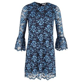 Ganni Blumenkleid mit Spitzenärmeln aus blauem Polyester Andere