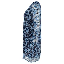Ganni-Ganni Blumenkleid mit Spitzenärmeln aus blauem Polyester-Blau