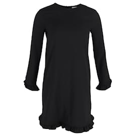 Ganni-Ganni Kleid mit Rüschensaum aus schwarzem Polyester-Schwarz