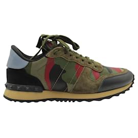 Autre Marque-Valentino Garavani Rockrunner Camouflage Sneakers in Multicolor Suede-Green,Olive green