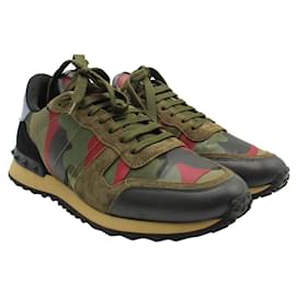 Autre Marque-Valentino Garavani Baskets Rockrunner Camouflage en Daim Multicolore-Vert,Vert olive