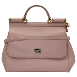Dolce & Gabbana-Dolce & Gabbana Medium Sicily Bag in Pink Calfskin Leather-Pink