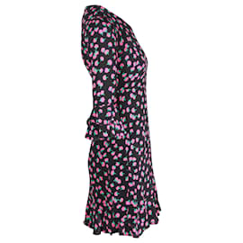 Diane Von Furstenberg-Diane Von Furstenberg Floral-Print 3/4 Sleeve Mini Dress in Black Viscose-Other