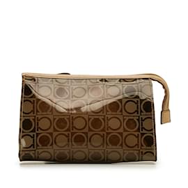 Salvatore Ferragamo-Pochette cosmétique en vinyle Gancini AU-22 1298-Marron