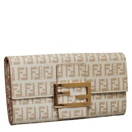 Fendi-Carteira Fendi Zucchino Canvas Flap Carteira longa de lona em bom estado-Marrom