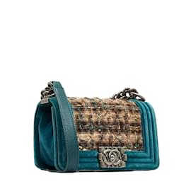Chanel-Bolso de hombro CC Boy Edinburgh de tweed con cadena-Azul