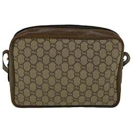 Gucci-GUCCI GG Plus Canvas Sac à bandoulière en cuir PVC Beige Auth4289-Beige