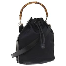 Gucci-GUCCI Bamboo Shoulder Bag Nylon 2way Black Auth bs9976-Black