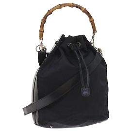 Borsa a tracolla in bambù GUCCI Nylon 2modo Black Auth bs9976 Nero