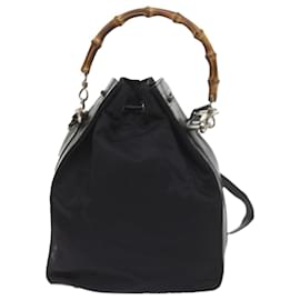 Gucci-GUCCI Bamboo Shoulder Bag Nylon 2way Black Auth bs9976-Black