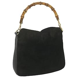 Gucci-GUCCI Bamboo Shoulder Bag Suede Black Auth ac2471-Black