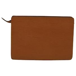 Louis Vuitton-LOUIS VUITTON Epi Pochette Homme Clutch Bag Brown Zipang gold M52528 auth 59130-Brown,Other