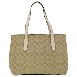 Coach-Coach Signature Tote Bag PVC Leather 2way Beige Auth 59581-Beige