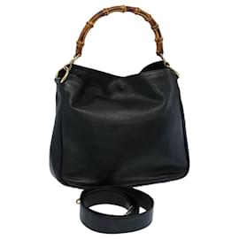 Gucci-GUCCI Bamboo Shoulder Bag Leather 2way Black 001 2123 1633 Auth bs9068-Black