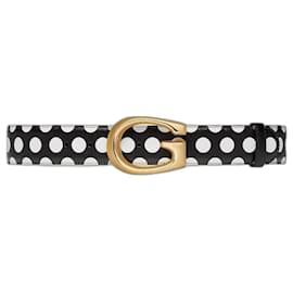 Gucci-Gucci G-buckle thin leather belt memorable buckle-Black,White