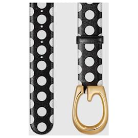 Gucci-Gucci G-buckle thin leather belt memorable buckle-Black,White