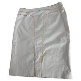 Jupe Versace Gris Clair avec Bordure Dorée en Coton Blanc