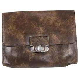 Chloé-Leather Clutch Bag-Brown