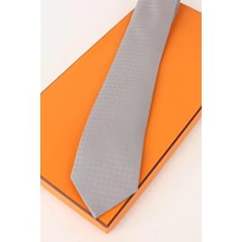Hermès-Cravate en coton-Gris