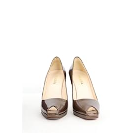 Prada-patent leather heels-Brown