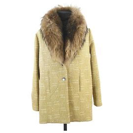 Bash Coat with fur collar in wool Green