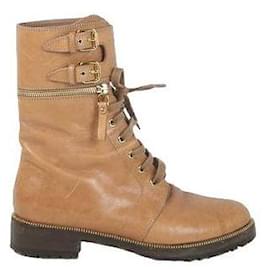 Sergio Rossi-Leather Lace-up Boots-Camel