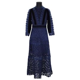 Roseanna Vestido com renda Azul marinho
