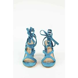Gianvito Rossi-Lace-up heeled sandals - Size 38 1/2 in leather-Blue