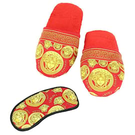 Versace-I ♡ BAROQUE BATHROBE - with slippers and cotton sleep mask-Red
