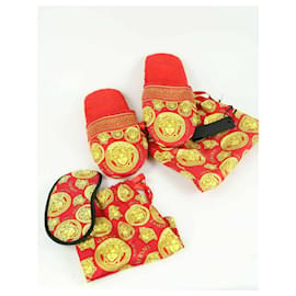 Versace-I ♡ BAROQUE BATHROBE - with slippers and cotton sleep mask-Red
