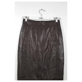 Paule Ka-Leather skirt-Brown