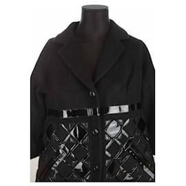 Marc Jacobs-leather trim coat-Black