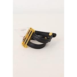 Delvaux-chain leather strap-Black