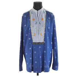 Autre Marque Robe Monoki bleue en coton avec détails brodés Bleu
