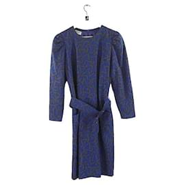 Courreges-Robe en laine-Bleu