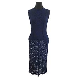 Balmain Robe manches courtes en dentelle Bleu Marine