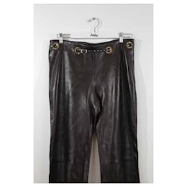 Céline-Wide leather pants-Brown