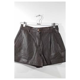 Claudie Pierlot-Mini leather shorts-Brown