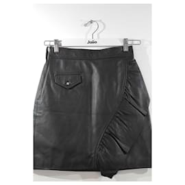 Sandro-Leather Mini Skirt-White