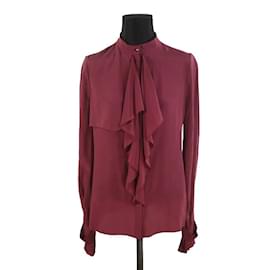 Thierry Mugler-Silk wrap blouse-Dark red