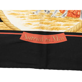 Hermès-Bufanda de seda con motivo Hermes Auteuil en Mai negra y multicolor-Negro
