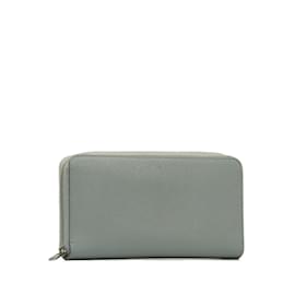 Céline-Gray Celine Leather Zip Around Wallet-Other