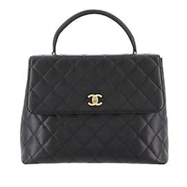 Chanel-Sac à main noir Chanel Caviar Kelly avec poignée supérieure-Noir