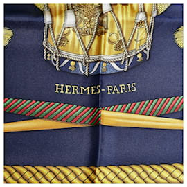 Hermès-Blue Hermes Les Tambours Silk Scarf Scarves-Blue