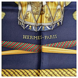 Hermès-Blue Hermes Les Tambours Silk Scarf Scarves-Bleu