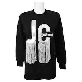 Just Cavalli-SWEATSHIRT WITH SILVER FRINGES-Black