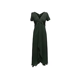 Valentino-Vintage Dark Green Valentino Silk Gown Size US 10-Green