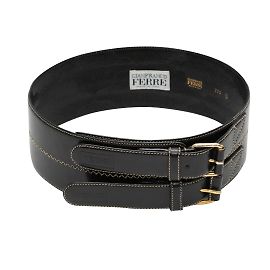 Gianfranco Ferré Vintage Black Gianfranco Ferre Wide Leather Belt Size US S Black